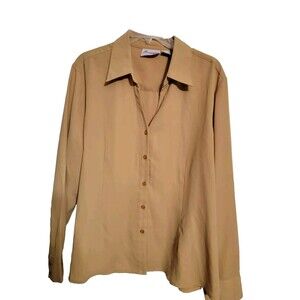 Joanna Plus Women 2xl Yellow Mustard Button Up Long Sleeve Collar Career Blouse